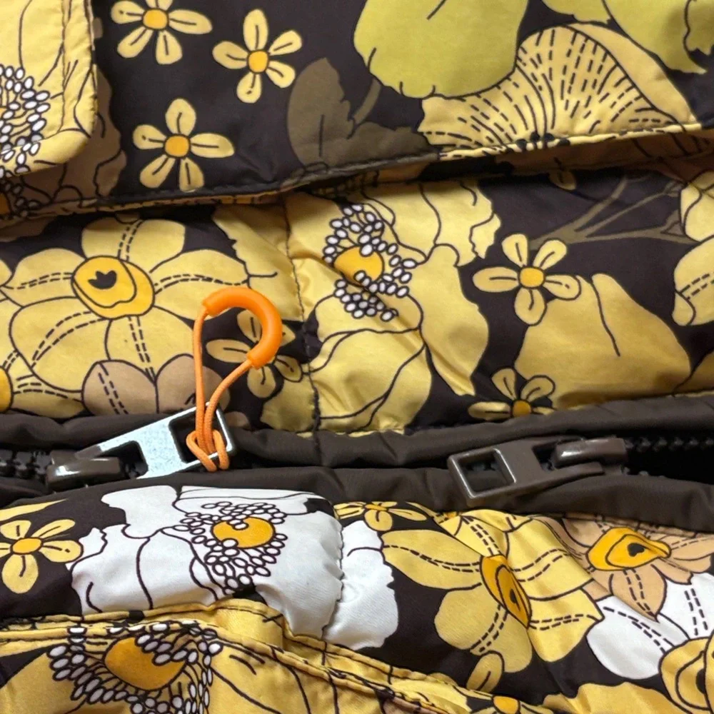 Zara‎ Floral Puffer Jacket in Yellow and Brown
